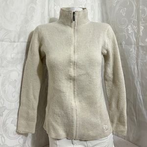SunIce Ecru Ribbed Mock Neck Zip Up Sweater